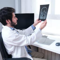 Man viewing a sinus x-ray.